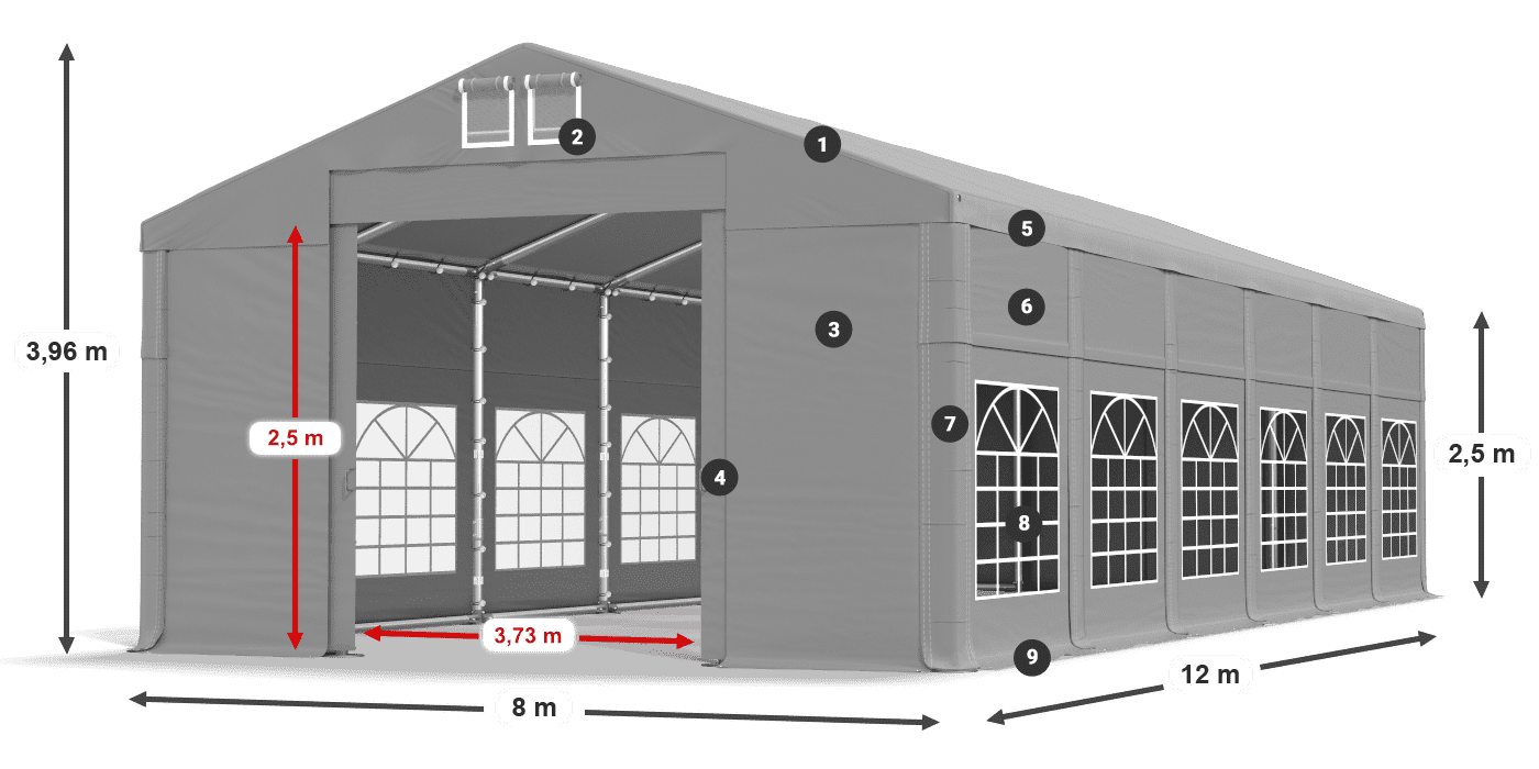 Dach: FR 620 PVC Wände: SD 500 PVC 2,5 m Legende