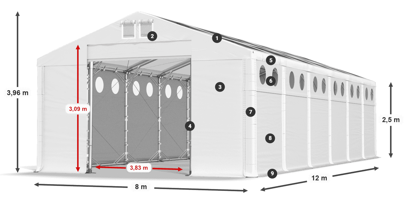 Dach: MS T 580 PVC Wände: FR O 620 PVC 2,5 m Legende