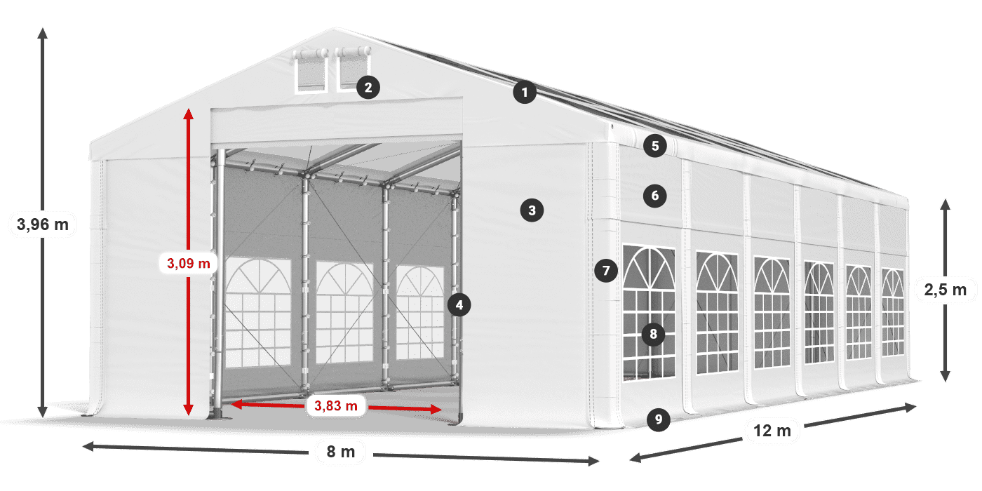 Dach: MS T 580 PVC Wände: FR 620 PVC 2,5 m Legende