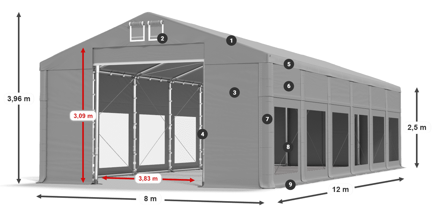 Dach: MS 580 PVC Wände: MS 580 PVC 2,5 m Legende