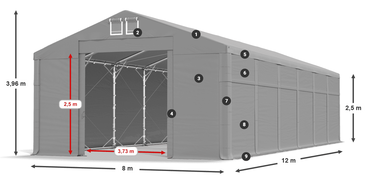 Dach: MS 580 PVC Wände: SD 500 PVC 2,5 m Legende