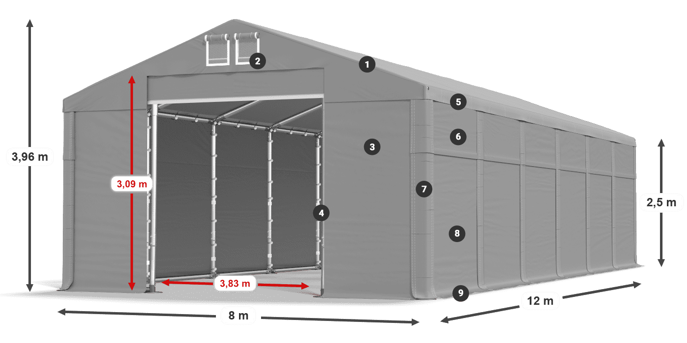Dach: SD 560 PVC Wände: MS 580 PVC Legende 2,5 m