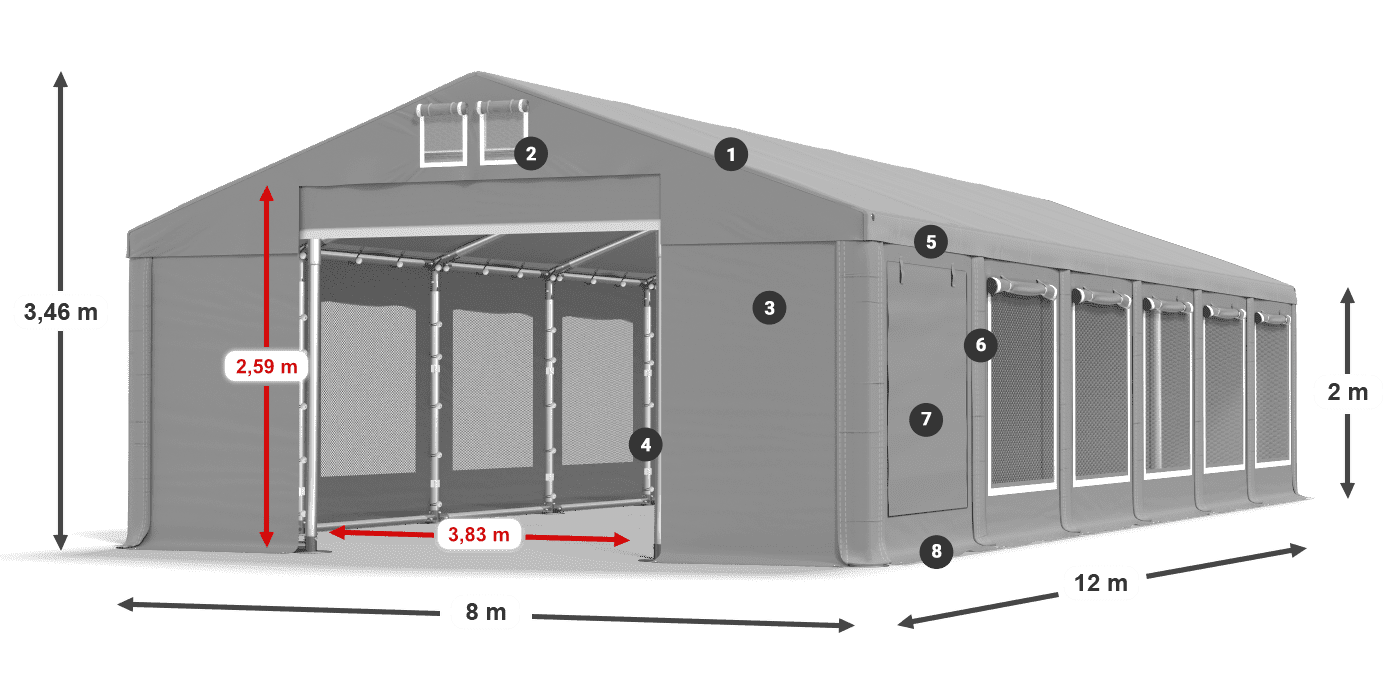 Dach: FR 620 PVC Wände: SD 500 PVC 2m Legende