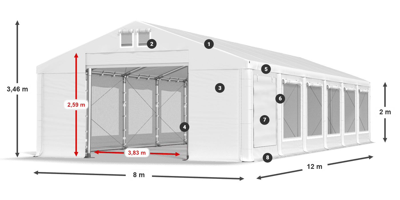 Dach: FR 620 PVC Wände: SD 500 PVC 2m Legende