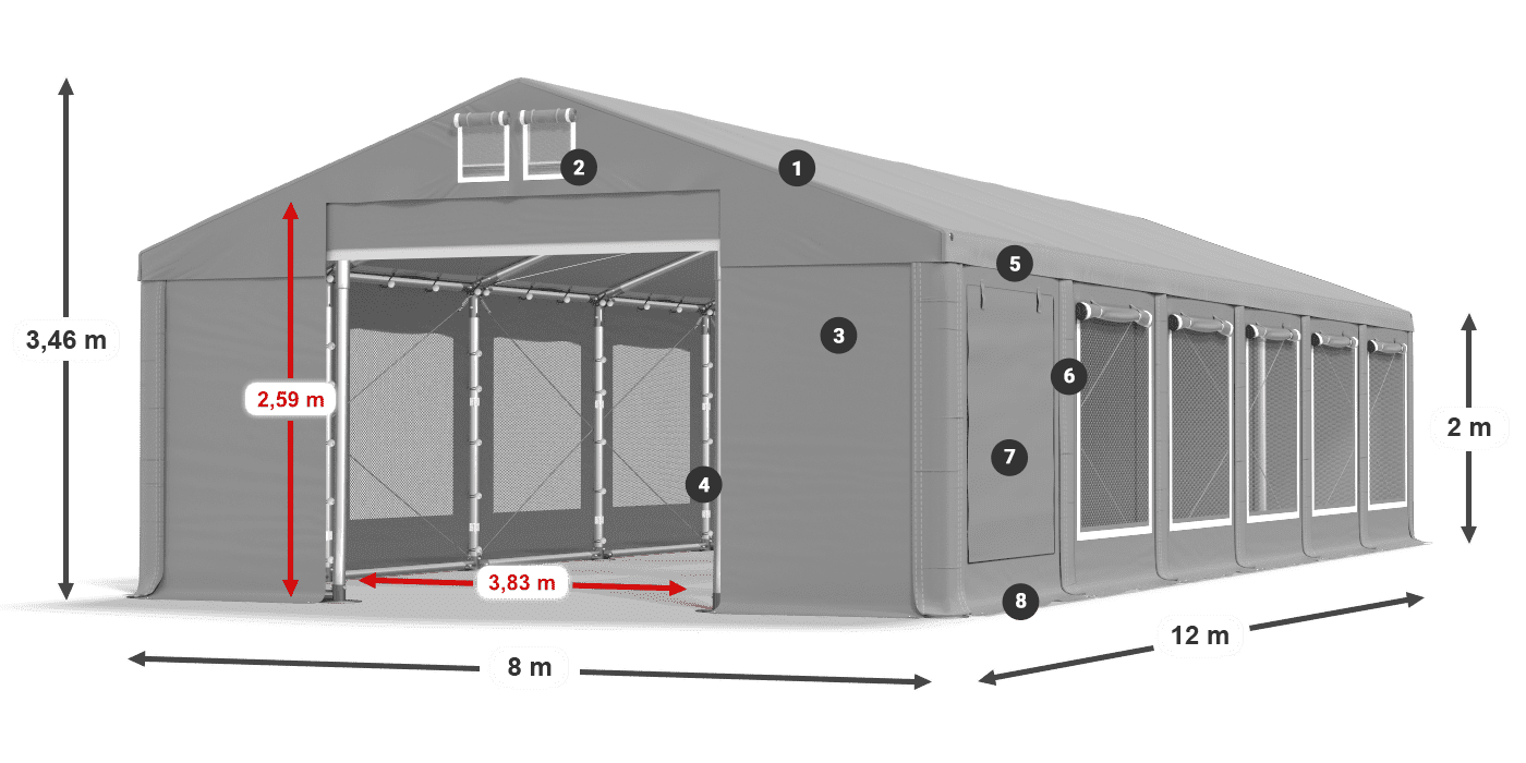 Dach: FR 620 PVC Wände: SD 500 PVC 2m Legende