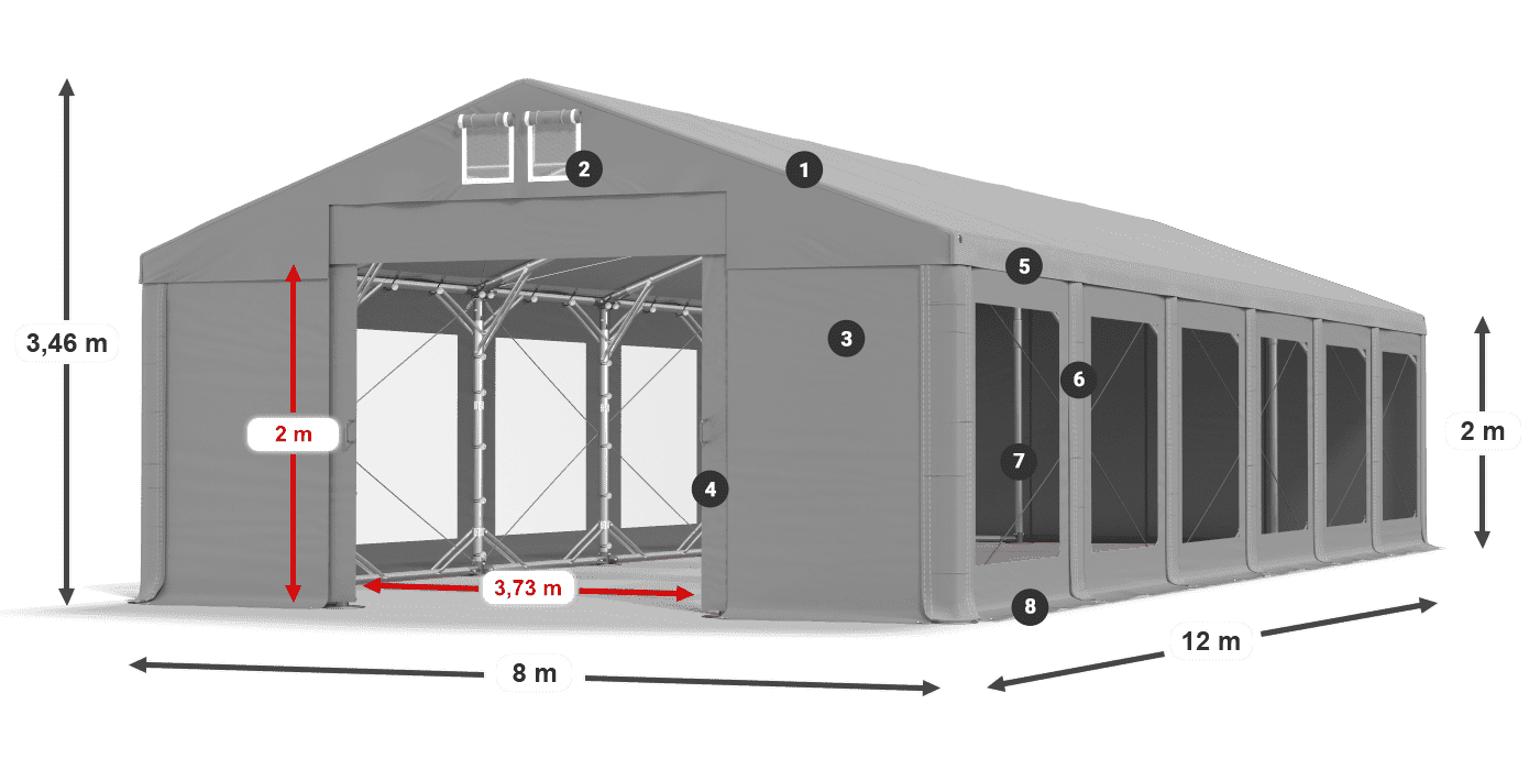 Dach: MS 580 PVC Wände: MS 580 PVC 2m Legende