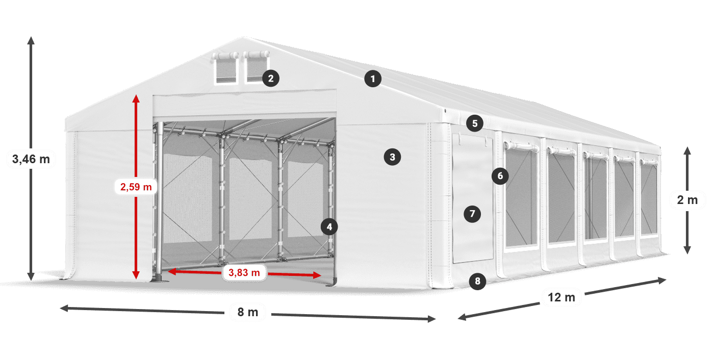 Dach: MS 580 PVC Wände: SD M 500 PVC 2m Legende