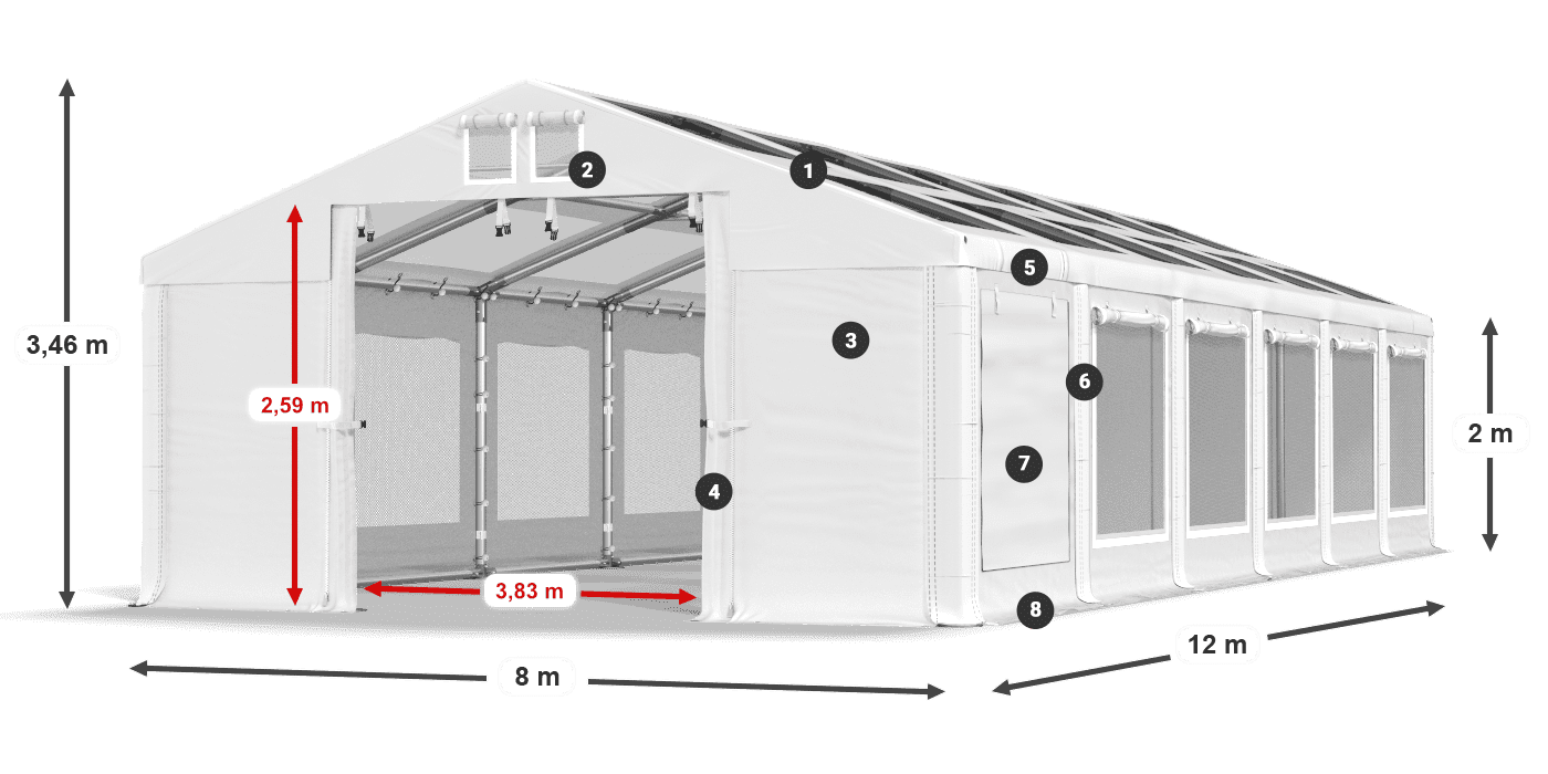 Dach: MS T 580 PVC Wände: SDM 500 PVC 2m Legende