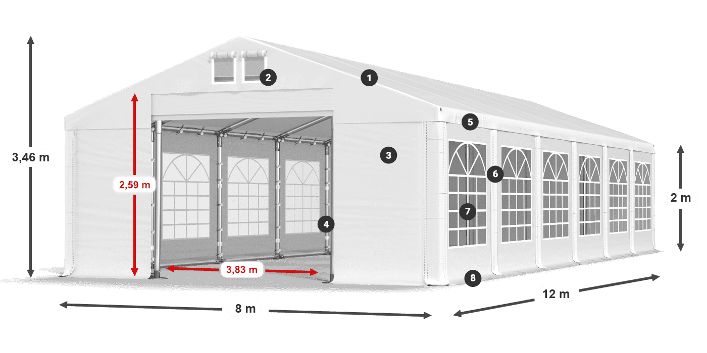 Dach: SD 560 PVC Wände: FR 620 PVC Legende 2m