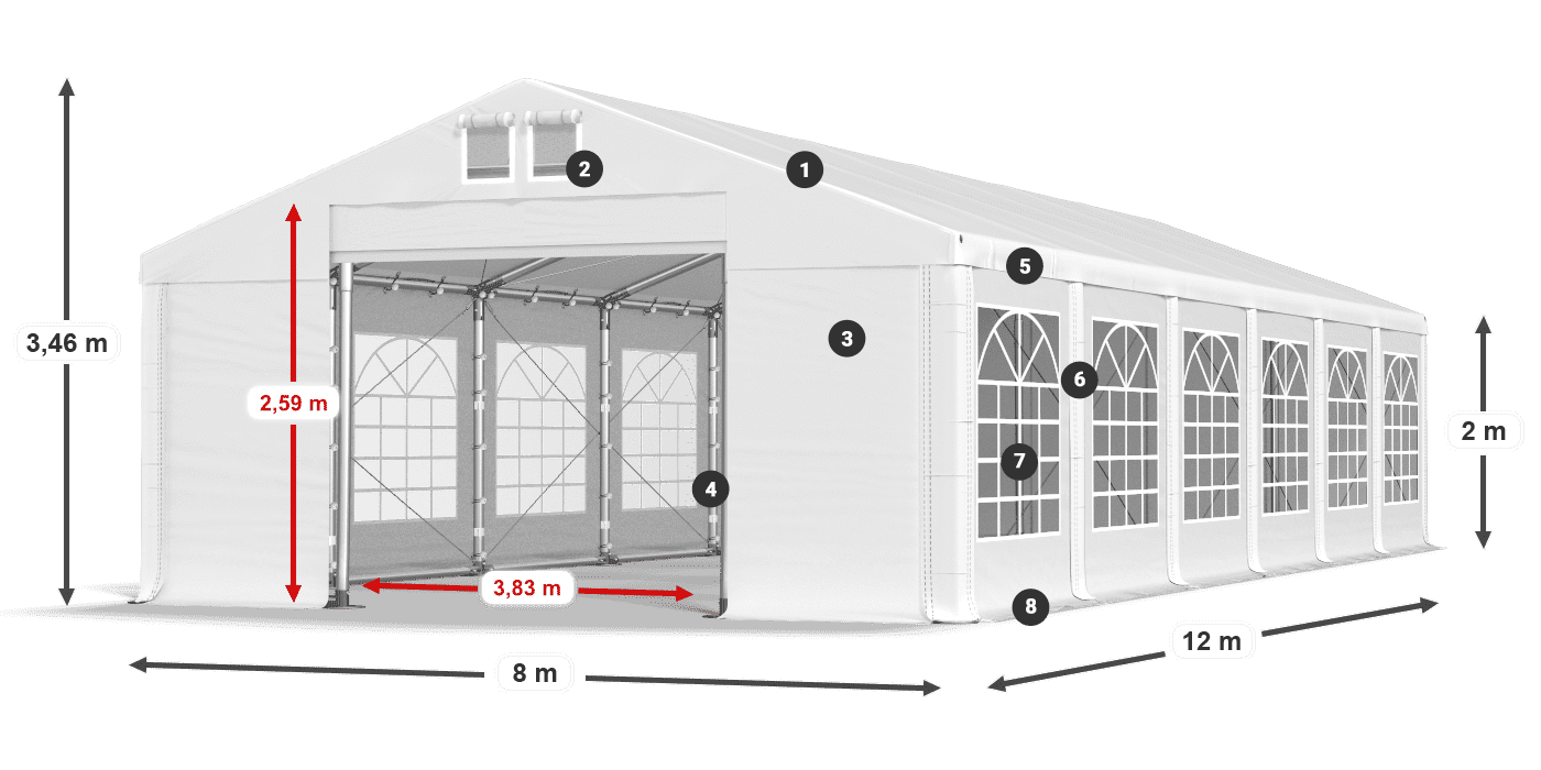 Dach: SD 560 PVC Wände: FR 620 PVC Legende 2m
