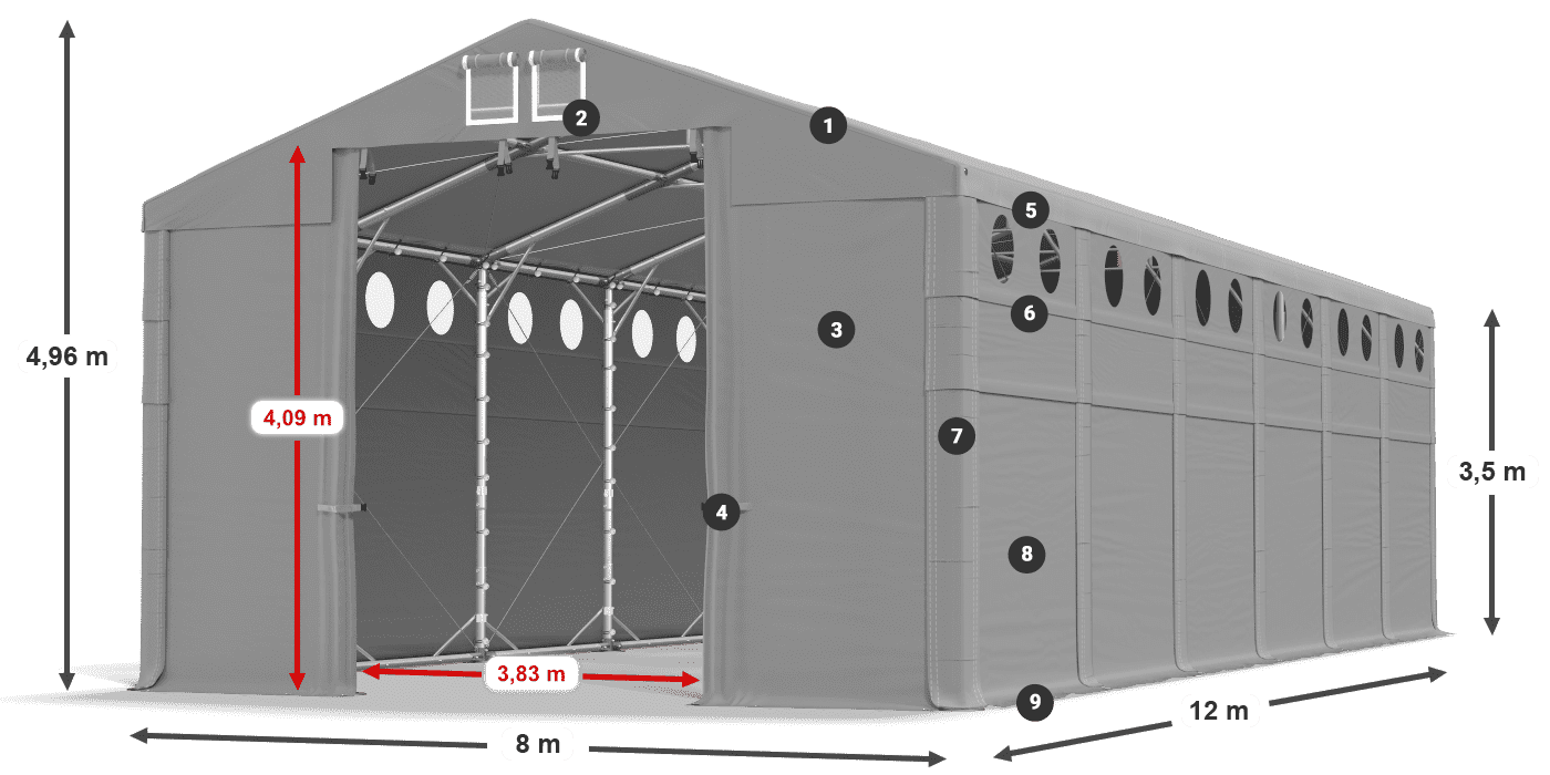 Dach: FR 620 PVC Wände: SD O 500 PVC 3,5 m Legende