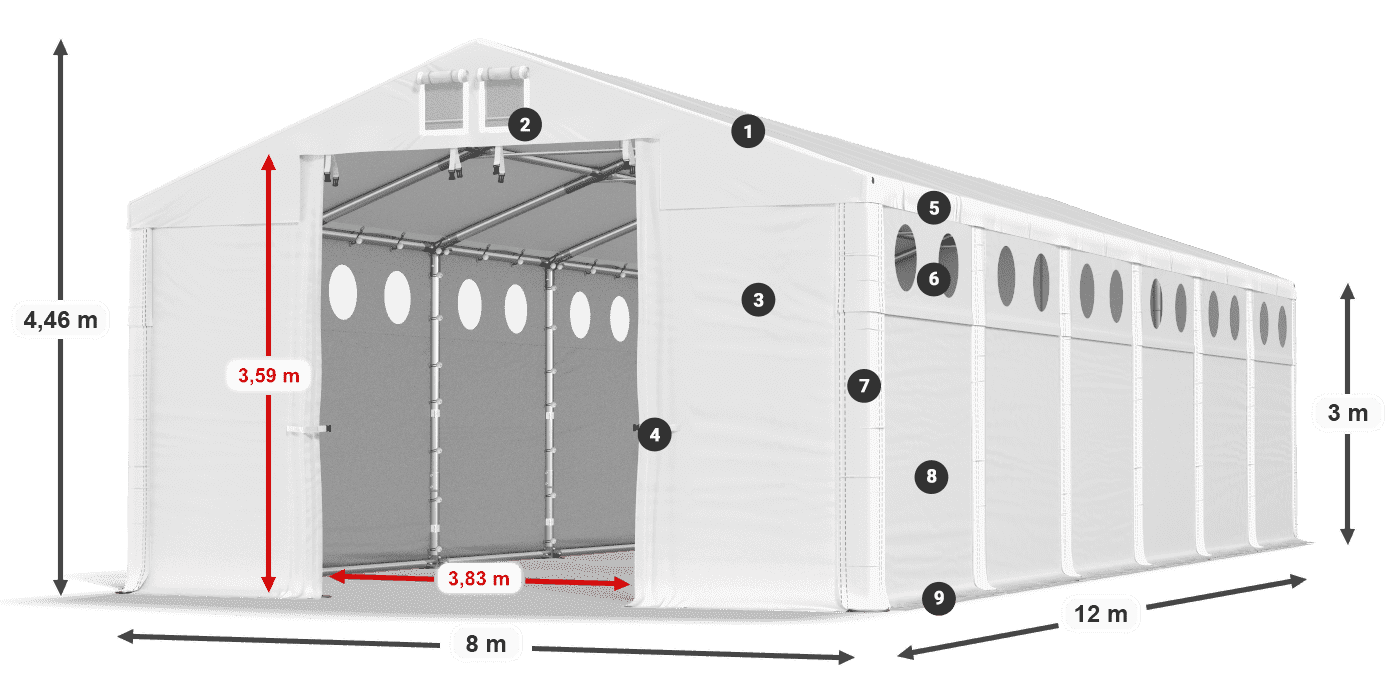 Dach: FR 620 PVC Wände: SD O 500 PVC 3m Legende