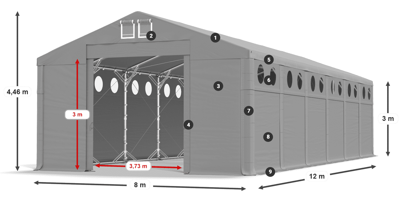 Dach: MS 580 PVC Wände: FR O 620 PVC 3m Legende