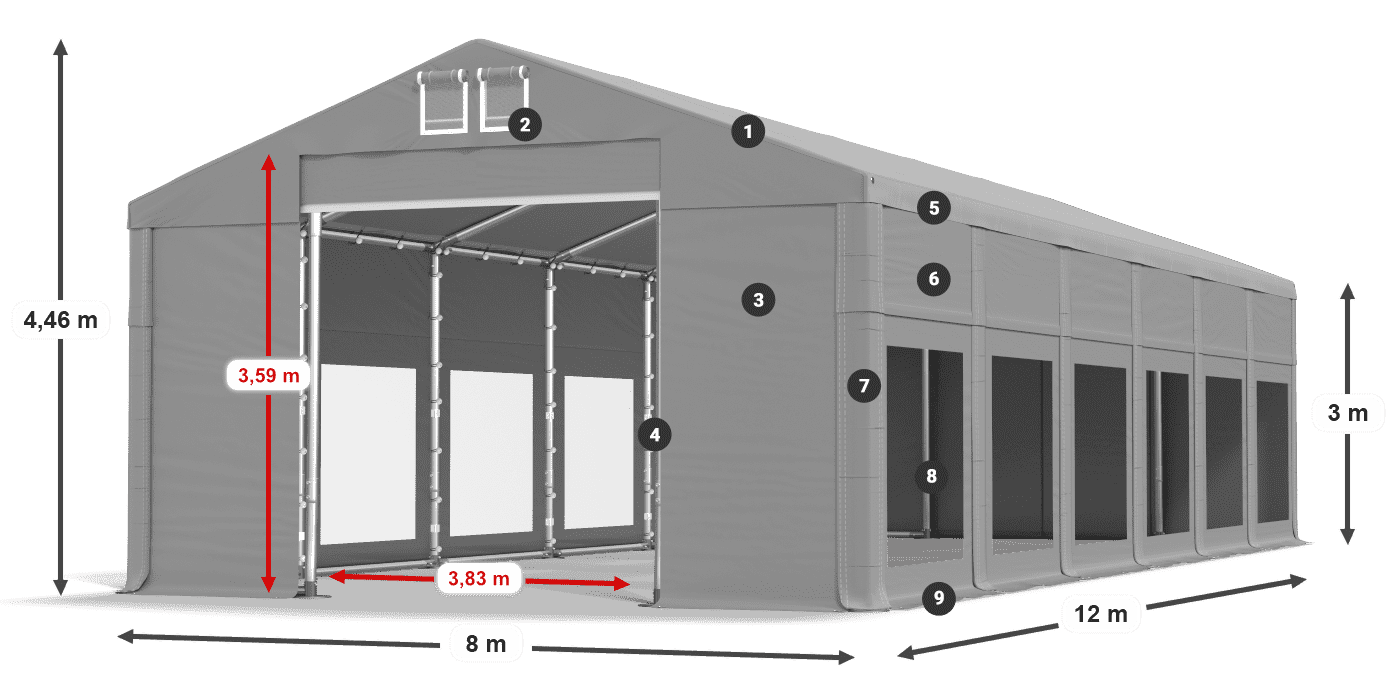 Dach: MS 580 PVC Wände: MS 580 PVC 3m Legende