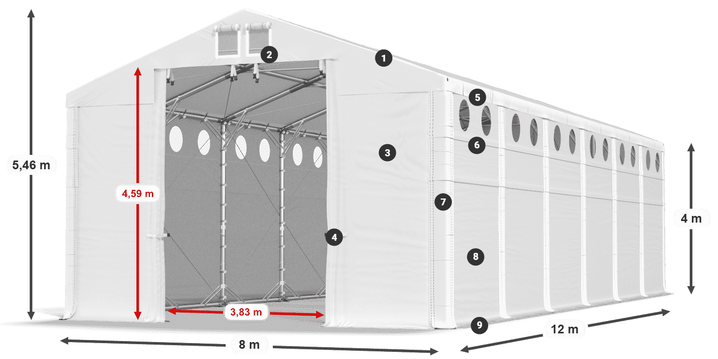 Dach: FR 620 PVC Wände: SD O 500 PVC 4m Legende