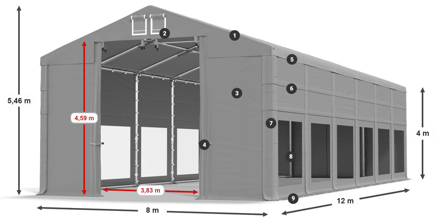 Dach: MS 580 PVC Wände: MS 580 PVC 4m Legende