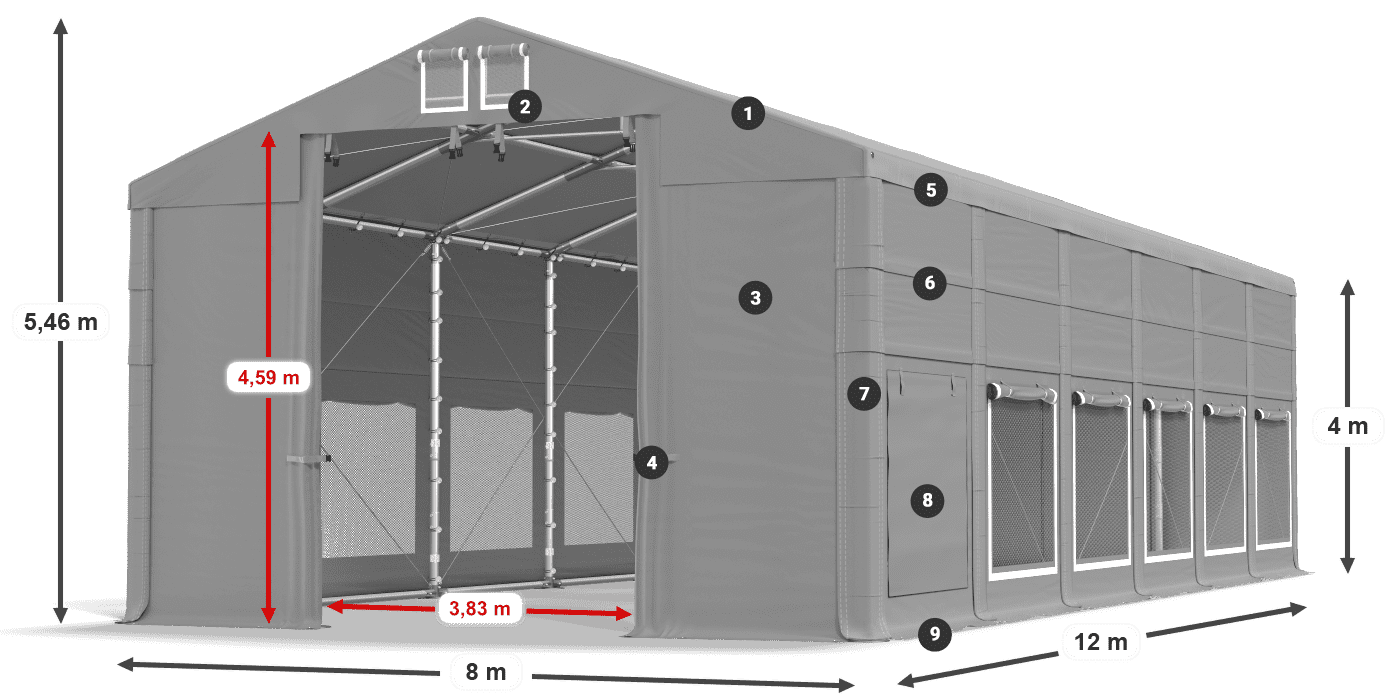 Dach: MS 580 PVC Wände: SD M 500 PVC 4m Legende