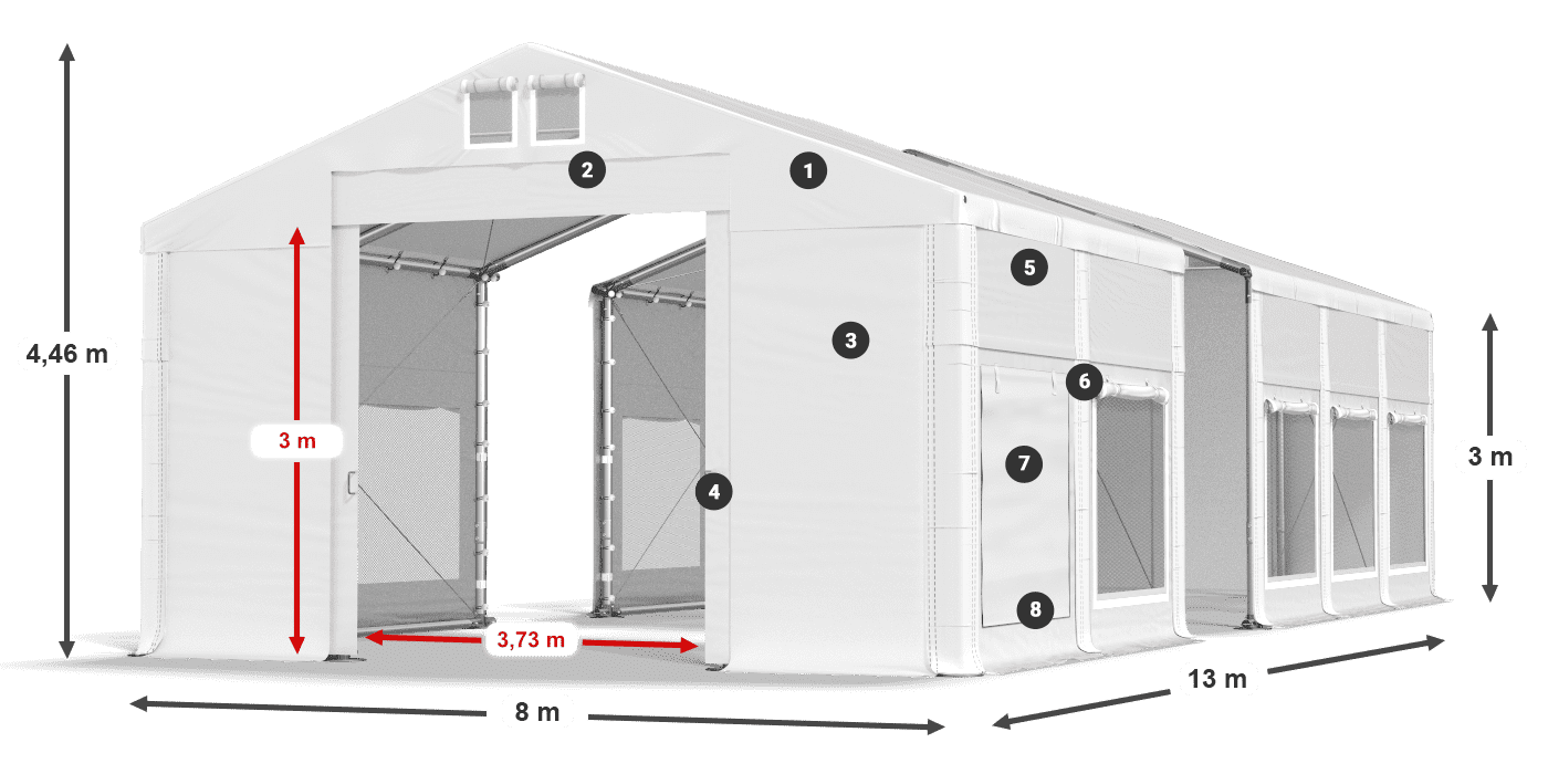 Dach: MS 580 PVC Wände: SD M 500 PVC 3m Legende