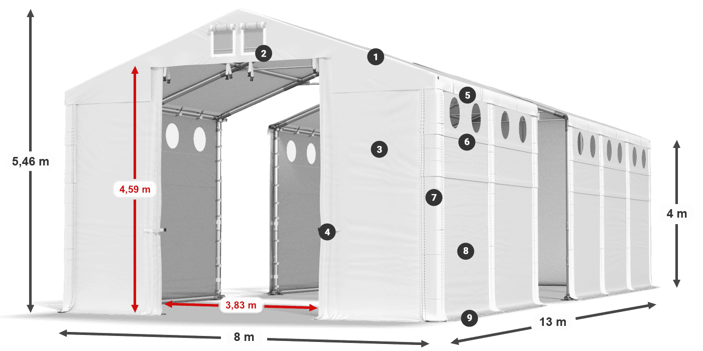 Dach: MS 580 PVC Wände: FR O 620 PVC 4m Legende