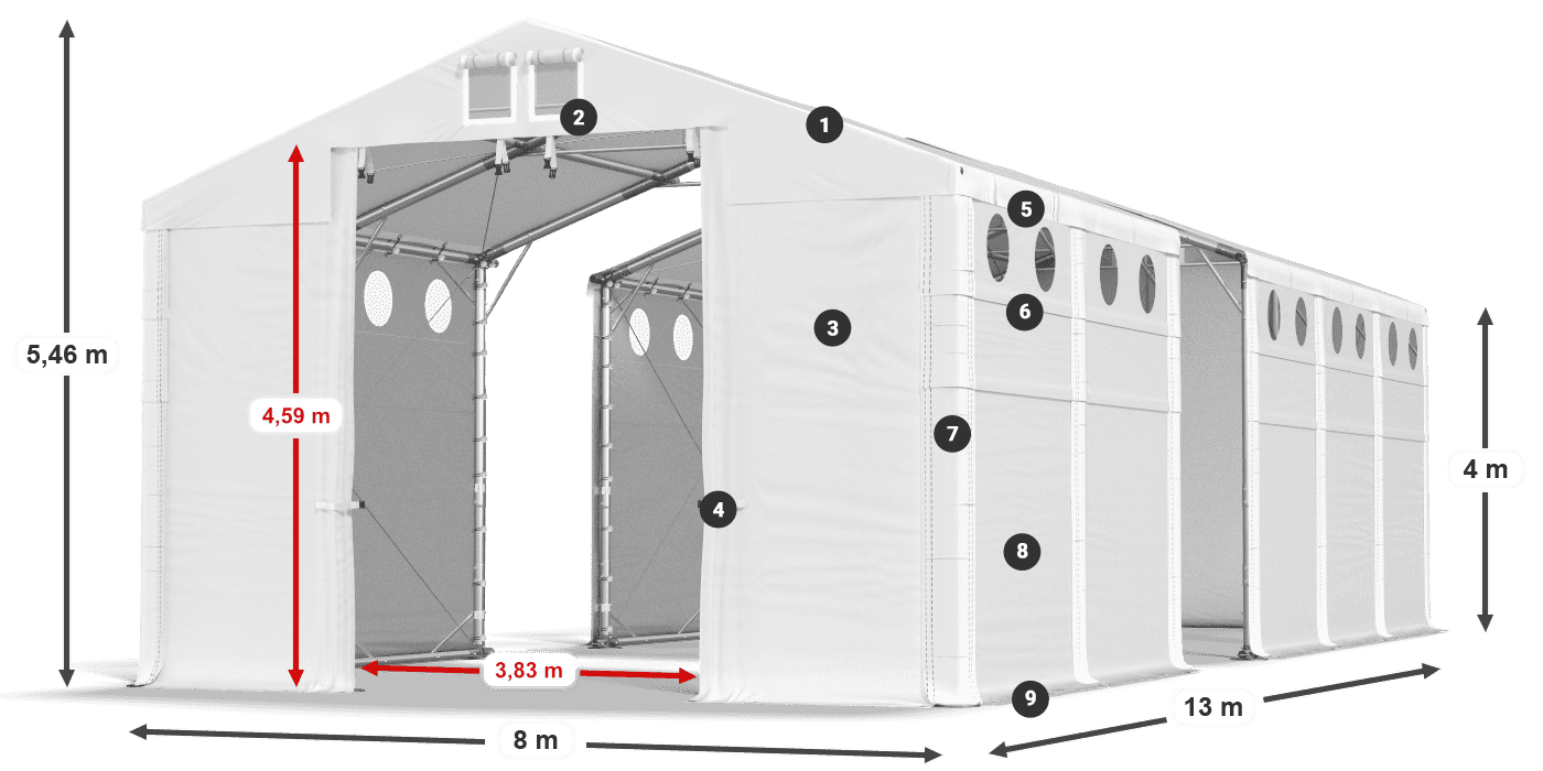 Dach: MS 580 PVC Wände: SD O 500 PVC 4m Legende