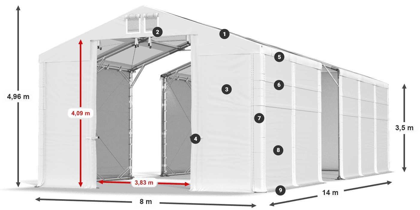 Dach: MS T 580 PVC Wände: SD 500 PVC 3,5 m Legende