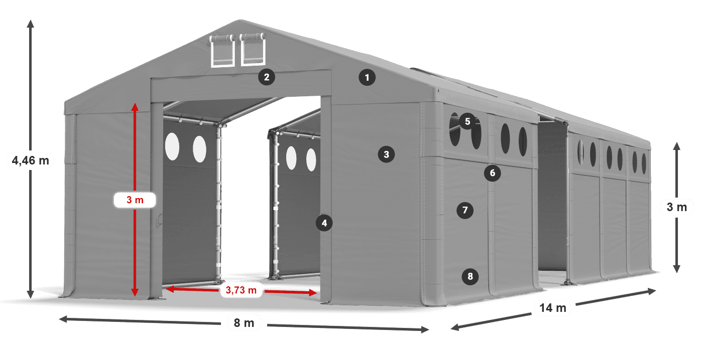 Dach: MS 580 PVC Wände: FR O 620 PVC 3m Legende