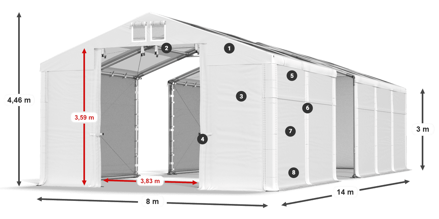 Dach: MS T 580 PVC Wände: SD 500 PVC 3m Legende