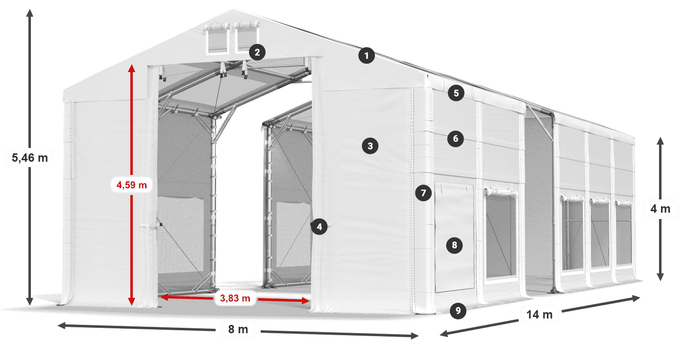 Dach: MS T 580 PVC Wände: SD M 500 PVC 4m Legende