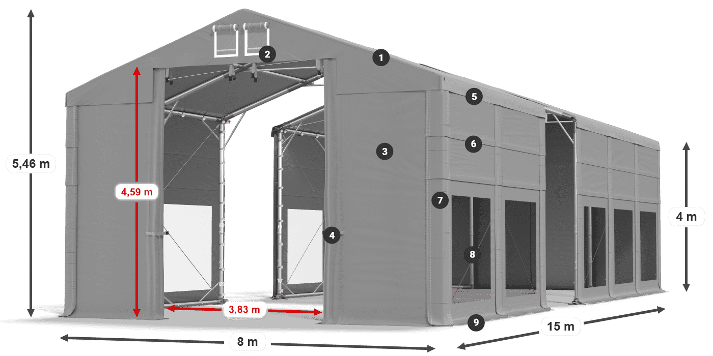 Dach: MS 580 PVC Wände: MS 580 PVC 4m Legende