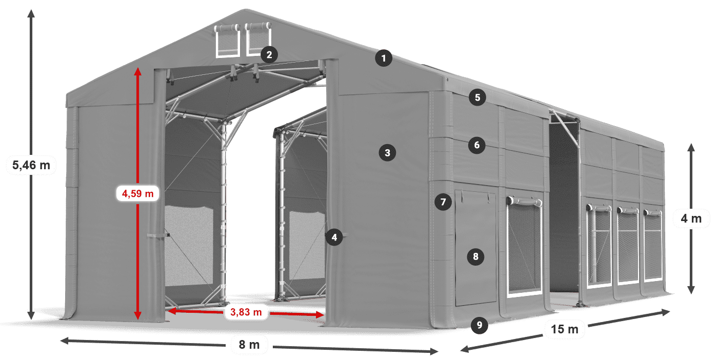 Dach: MS 580 PVC Wände: SD M 500 PVC 4m Legende