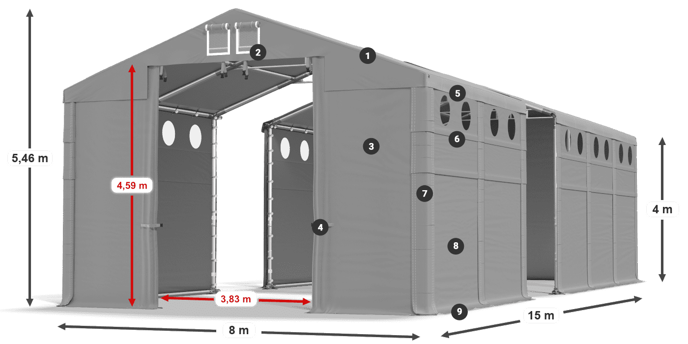 Dach: MS 580 PVC Wände: SD O 500 PVC 4m Legende