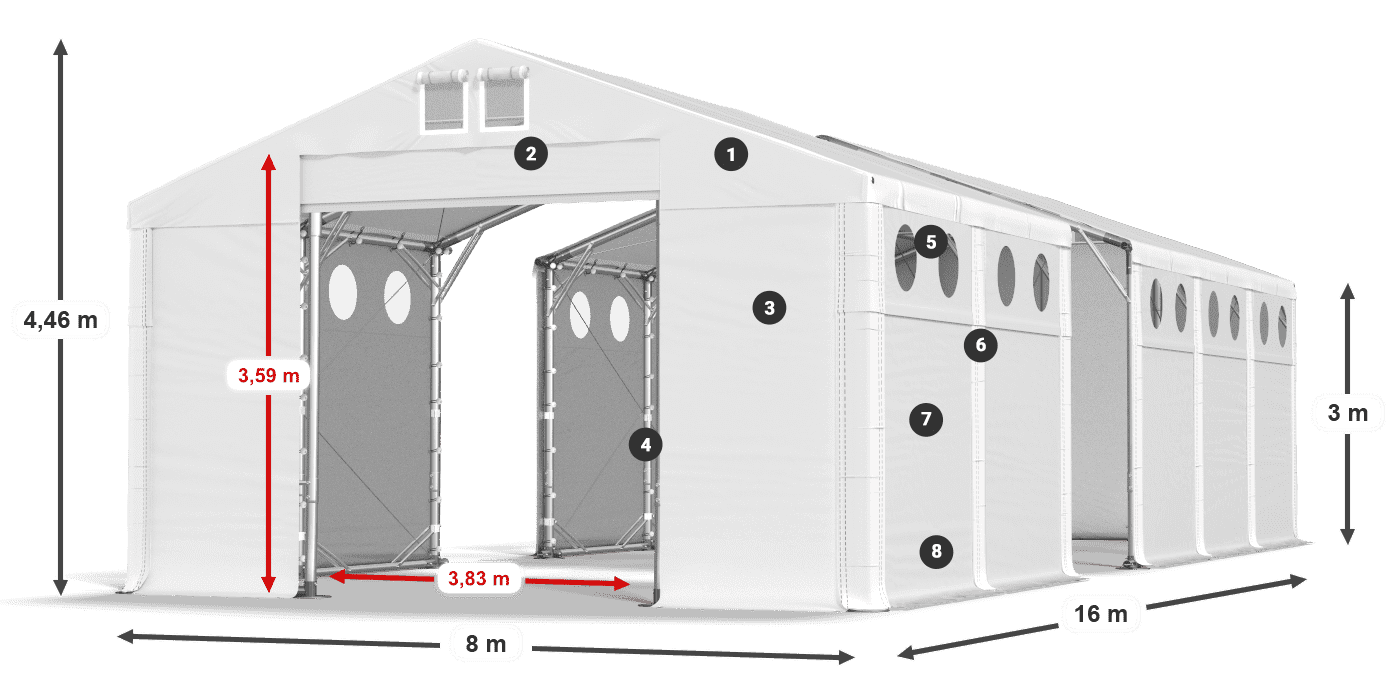 Dach: MS 580 PVC Wände: FR O 620 PVC 3m Legende
