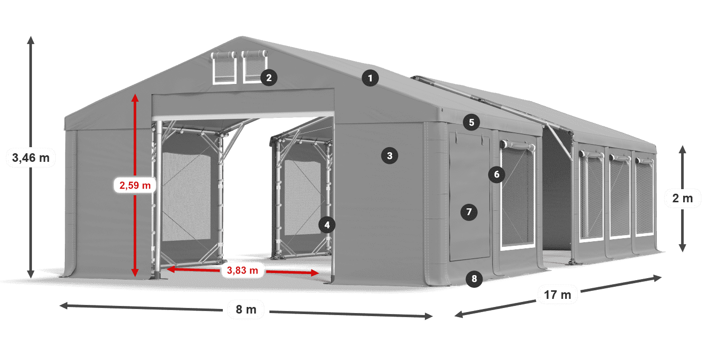 Dach: FR 620 PVC Wände: SD 500 PVC 2m Legende