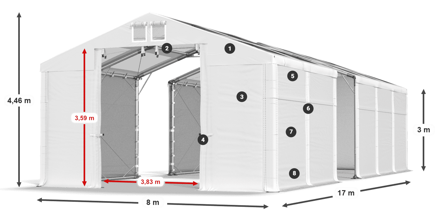 Dach: MS T 580 PVC Wände: SD 500 PVC 3m Legende