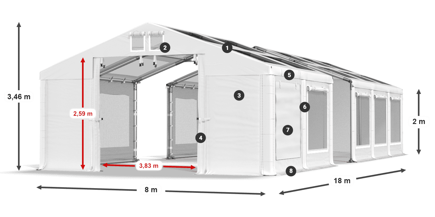 Dach: MS T 580 PVC Wände: SDM 500 PVC 2m Legende