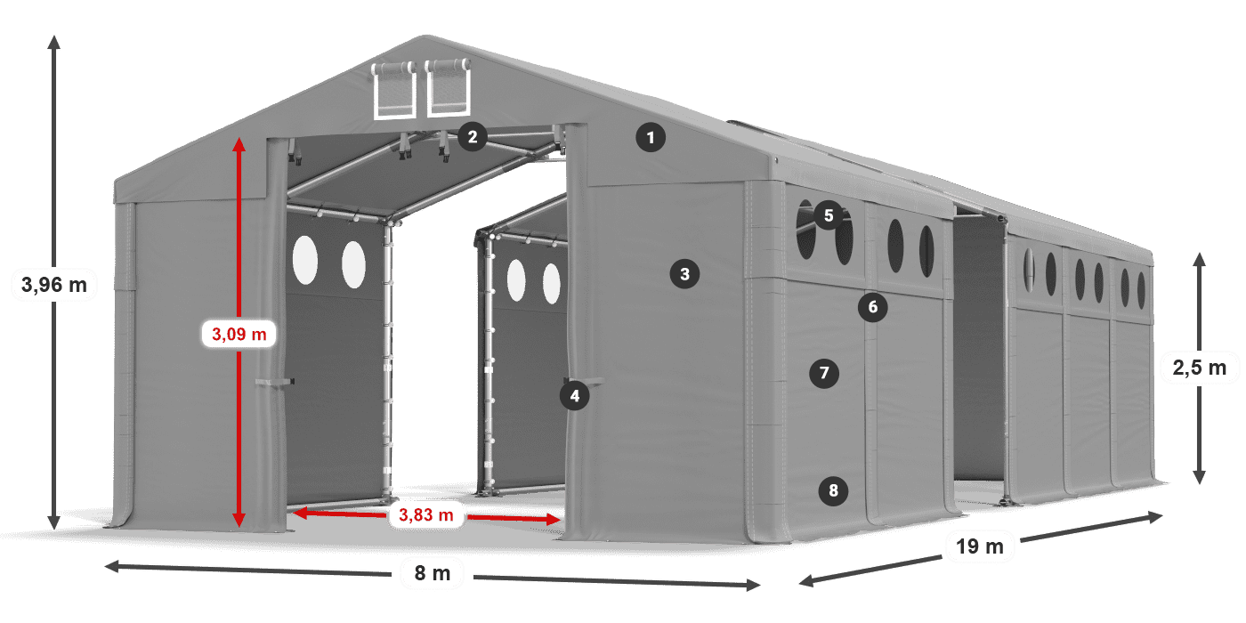 Dach: FR 620 PVC Wände: SD O 500 PVC 2,5 m Legende