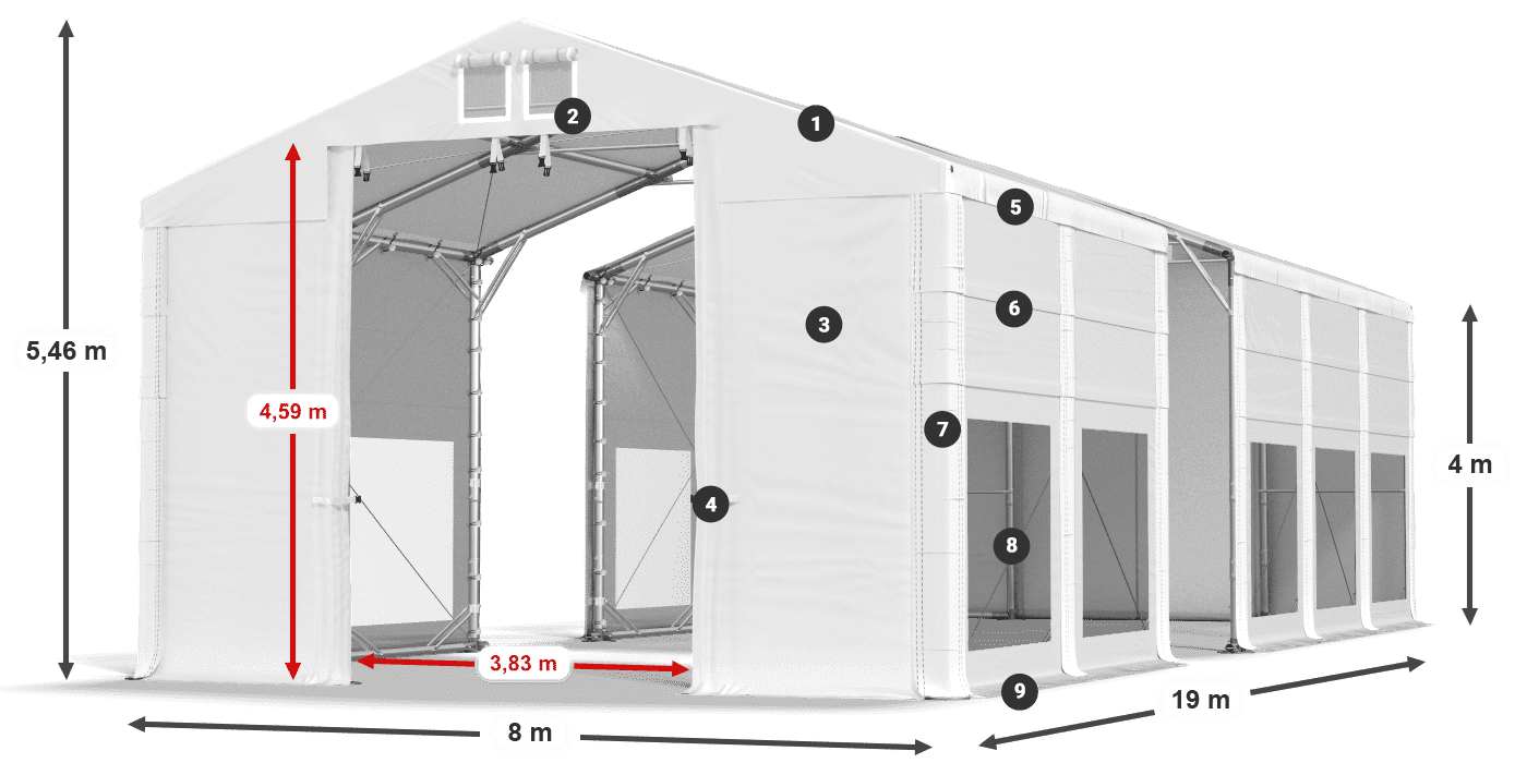 Dach: MS 580 PVC Wände: MS 580 PVC 4m Legende