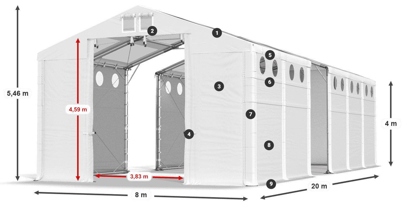 Dach: MS T 580 PVC Wände: FR O 620 PVC 4m Legende