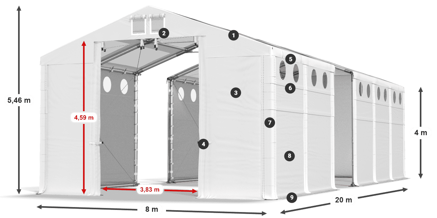 Dach: MS T 580 PVC Wände: FR O 620 PVC 4m Legende