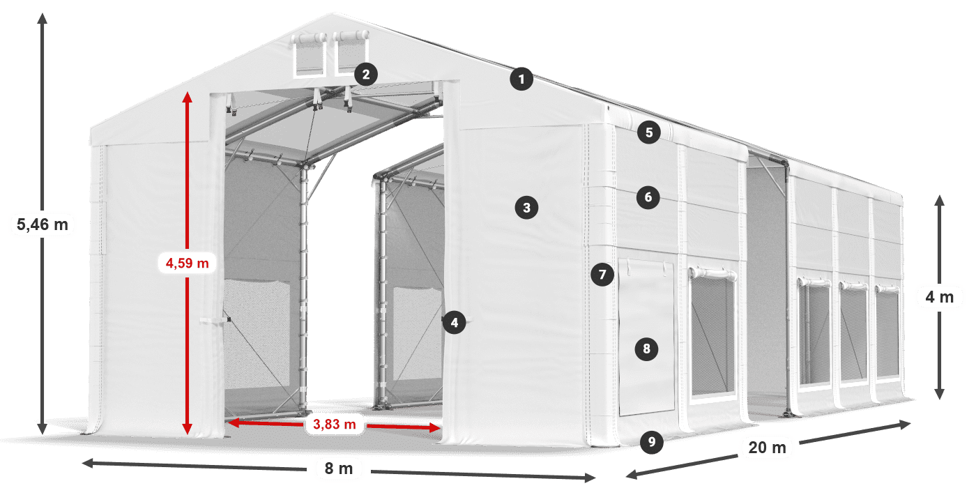 Dach: MS T 580 PVC Wände: SD M 500 PVC 4m Legende