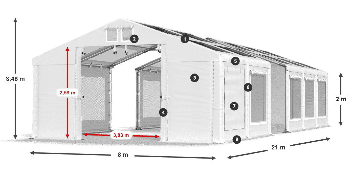 Dach: MS T 580 PVC Wände: SDM 500 PVC 2m Legende