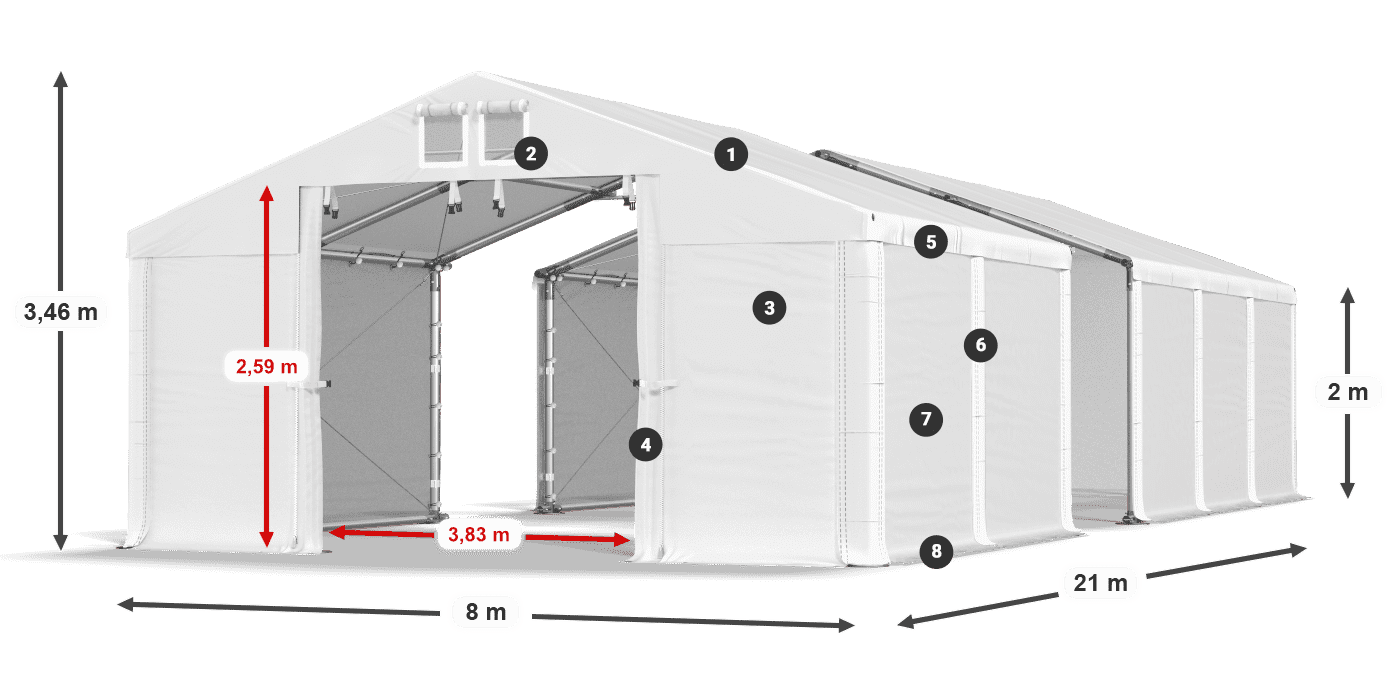 Dach: MS 580 PVC Wände: SD 500 PVC 2m Legende