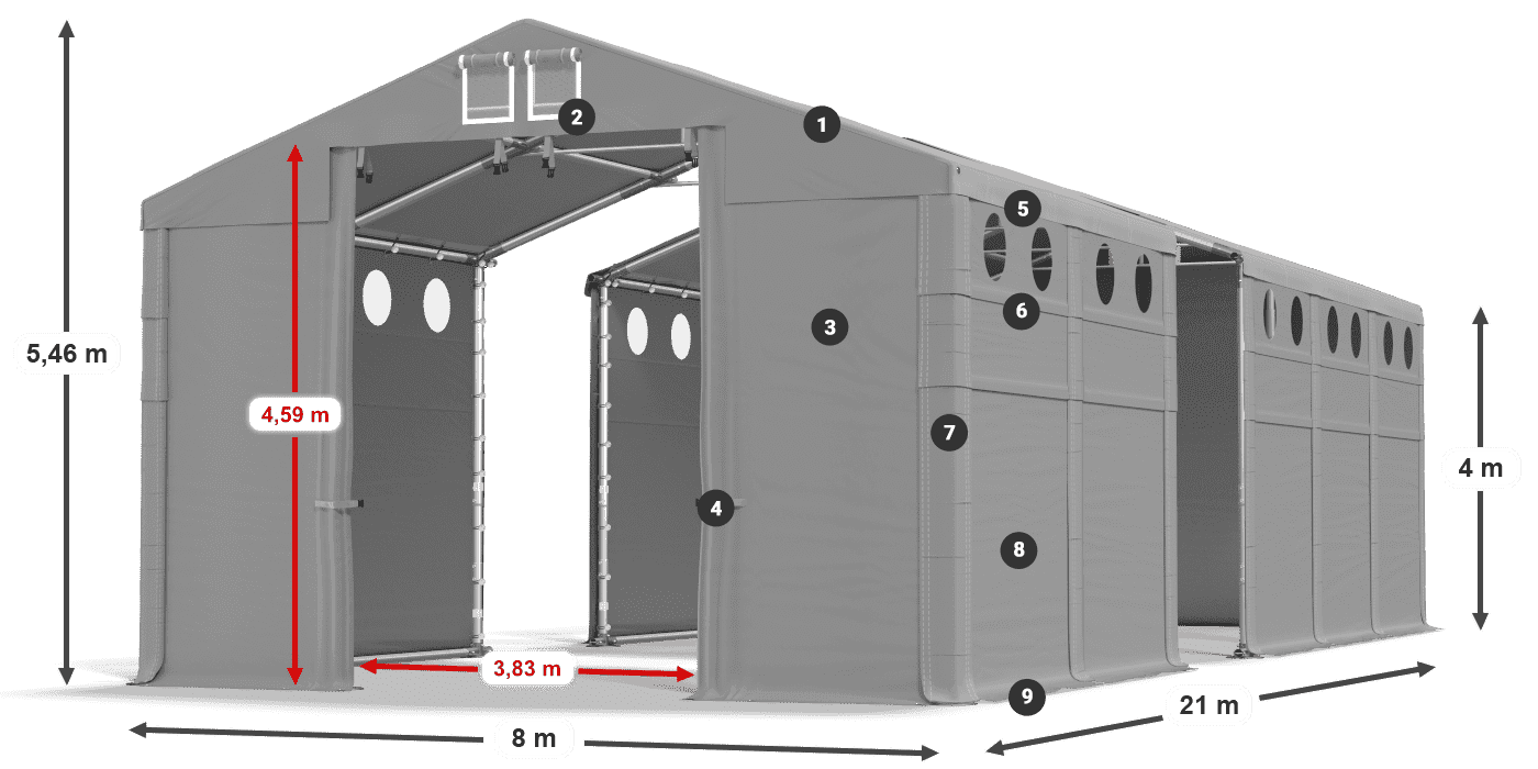 Dach: MS 580 PVC Wände: SD O 500 PVC 4m Legende