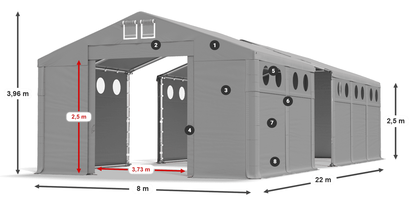 Dach: FR 620 PVC Wände: SD O 500 PVC 2,5 m Legende