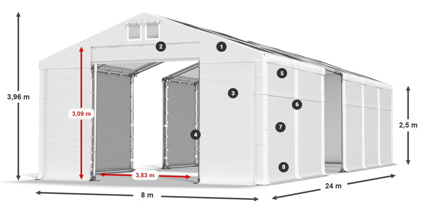 Dach: MS T 580 PVC Wände: FR 620 PVC 2,5 m Legende