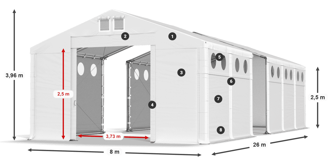 Dach: FR 620 PVC Wände: SD O 500 PVC 2,5 m Legende