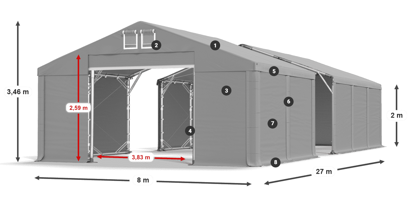 Dach: MS 580 PVC Wände: FR M 620 PVC 2m Legende