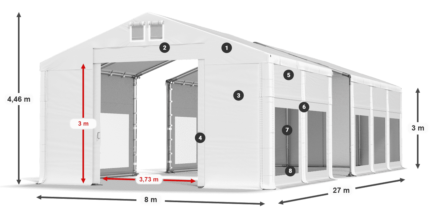 Dach: MS 580 PVC Wände: MS 580 PVC 3m Legende