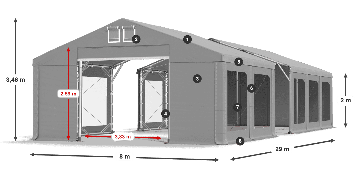 Dach: FR 620 PVC Wände: MS 580 PVC 2m Legende