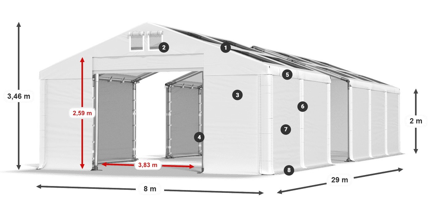 Dach: MS T 580 PVC Wände: FR 620 PVC 2m Legende